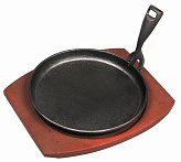 Сковорода чугунная на деревянной подставке с ручкой, бордовая, P.L. Proff Cuisine (D=240 мм)