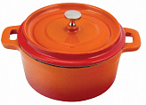 Кастрюля с крышкой порционная оранжевая 14 см, эмалированный чугун, P.L. Proff Cuisine (D=140 мм, 0.8 л)